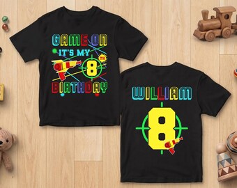 Custom Laser Style Birthday Shirt, Personalized Dart Gun Party Tee, 8th Birthday Boy Outfit, Birthday Gift for Son