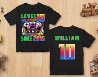Custom Level Unlocked Awesome Since Birthday Gamer Shirt, Cyber Video Game Controller Youth Tee, Since 2016