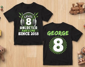 Level 8 Unlocked, 8Th Birthday Shirt, 8Th Birthday Gift, Funny Video Game Gamer T-Shirt