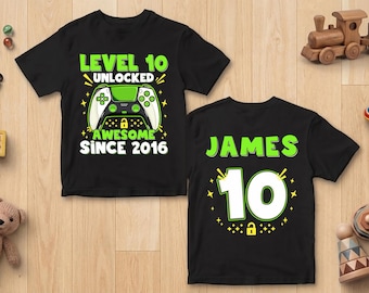 Custom Level Unlocked Birthday Gamer Shirt, Cyber Video Game Controller Youth Tee, 10 Since 2016 Birthday Tshirt