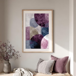 Purple Geometric Digital Wall Art | Mid Century Modern Abstract Printable | Boho Minimalist Poster | Navy Plum Instant Download Decor