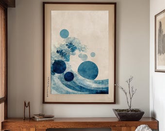 The Great Wave Wall Art Print | Hokusai inspirierte japanische Ozeanmalerei | Blau Küsten Minimalist Dekor | Digitaler Download Poster