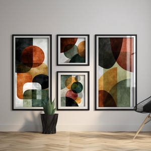Geometrische Abstrakte Wandkunst 4er Set | Bold Erdton Printable | Moderner Mid Century Digital Download | Grün Rost Minimalist Dekor