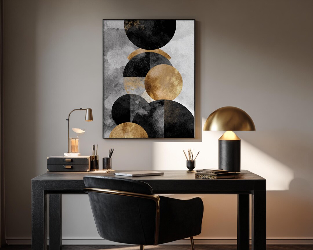 Black and Gold Abstract Wall Art Print | Luxury Geometric Artwork ...