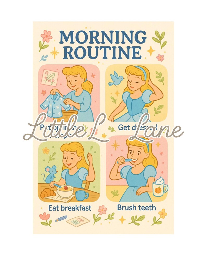 Princesse Routine Princess Morning Routine Chart for Kids – Visual Schedule, Printable ...