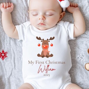 Personalized My First Christmas Bodysuit, 1st Xmas New Baby Outfit, Onesie Newborn Gift, Unisex Xmas Romper, Infant Custom X-Mas Babygrow