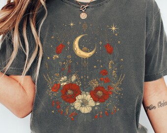 Celestial Cottagecore Shirt, Comfort Colors Tee, Fairy Grunge T-Shirt, Whimsigoth TShirt, Dark Academia Witchy Clothing, Moon Fairycore Moth