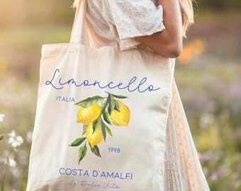 Limoncello Tote Bag, Canvas Aesthetic Grocery Shopping, Cute Shoulder Bag, Reusable, Lemon Bag, Gift For Lemon Lovers, Amalfi Coast Italia