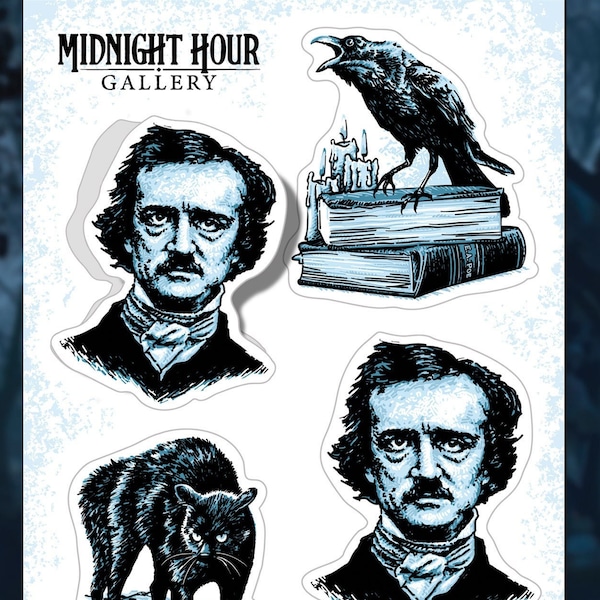 Edgar Allan Poe Vinyl Sticker Set / The Raven Poe Sticker Set / The Black Cat Sticker Set / FREE SHIPPING!