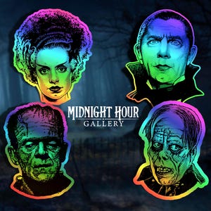 Frankenstein, Dracula, Bride and Phantom Holographic Vinyl Sticker Pack / Classic Monster Sticker Set / FREE SHIPPING!