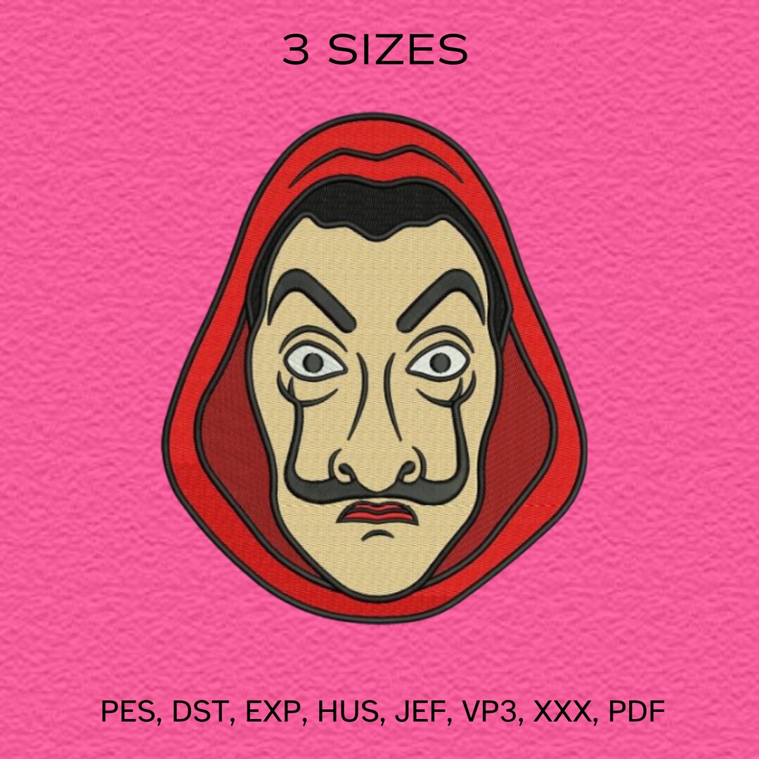 Hesit Mask Money Heist Mask Embroidery Design | Dali Mask Machine Embroidery File ...