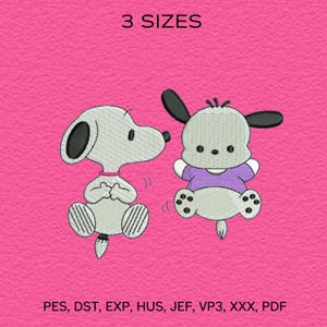 Snoopy und Welpen Freunde Stickdatei | Süsser Cartoon Hund Stickdatei | Kinder & Baby Kleidung Stickmuster