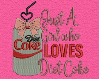 Diet Coke Lover Embroidery Design, Soda Can Bow (Digital Download)