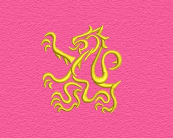 Golden Tribal Dragon Embroidery Design – Machine Embroidery Pattern, Mythical Creature Applique, Instant Digital Download