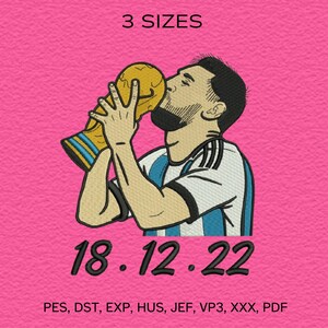 Messi World Cup Embroidery Design – Argentina 2022 Champion – Digital Download Machine Embroidery File