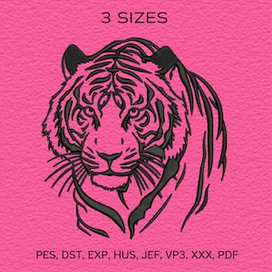 Tiger Head Embroidery Design | Wild Animal Machine Embroidery Pattern | Jungle Safari Outline | Instant Download