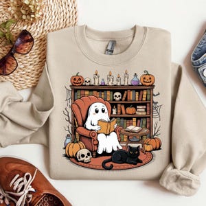 Reading Ghost Halloween Sweatshirt: Book Lover Spooky Season Shirt