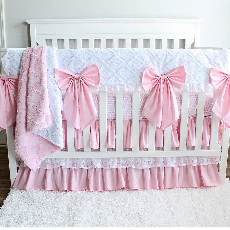 Baby Pink and White Minky Lattice Lace Baby Girl Crib Bedding Etsy