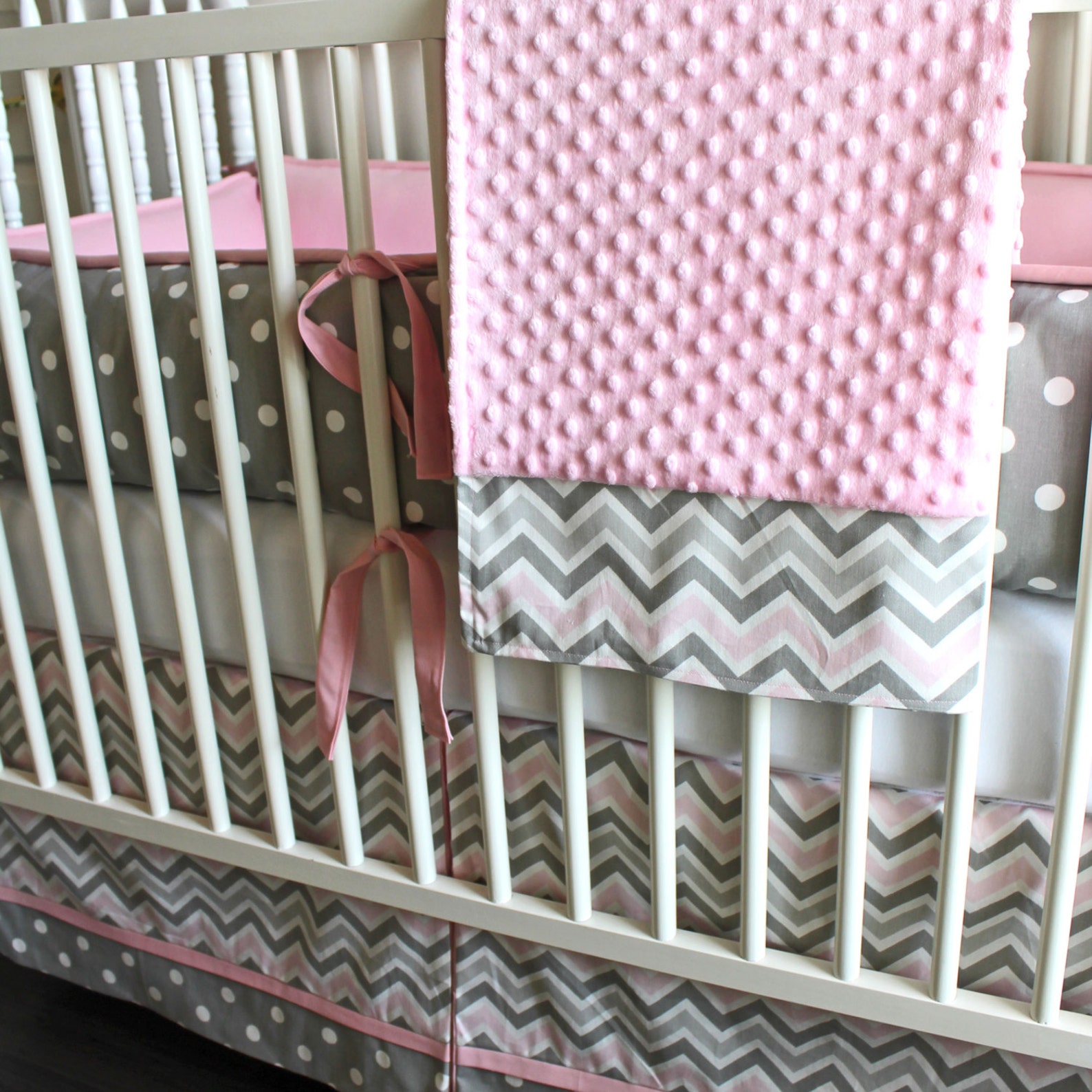 Pink and Gray Chevron Crib Baby Bedding Set Etsy