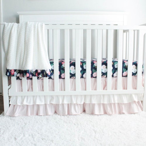 Pink Blush and Blue Floral Crib Coordiates Etsy