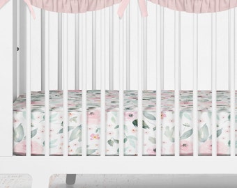 Girl Nursery Bedding. Elegant Bloom garden pink Crib Skirt Bedding Set