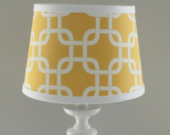 Small Yellow and white Gotcha lamp shade with accent white trim