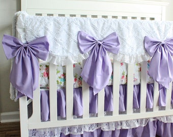Baby Girl Crib Bedding. Lavender and White Lace ruffled Crib skirt.