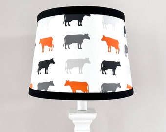 Cow black orange gray lamp shade. Nursery boy Kid baby room decor lighting
