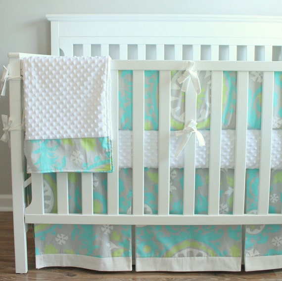 Blue And Green Baby Crib Bumper Nursery Bedding Set Etsy