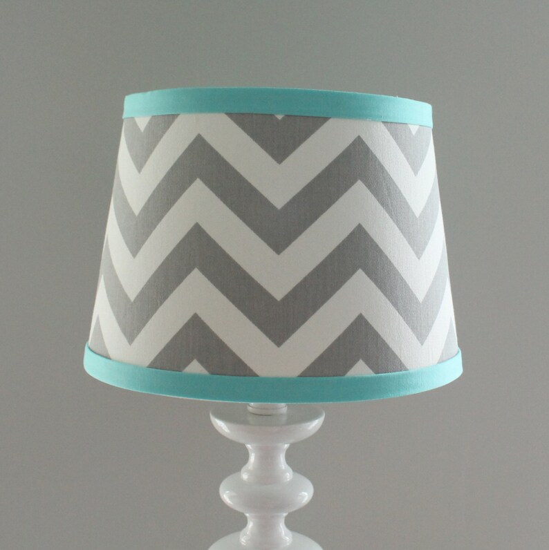 Small Gray White Chevron Lamp Shade With Accent Aqua Blue