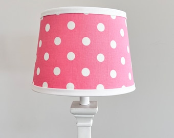 Candy Pink white polka dot lamp shade. Nursery Kid girl baby room decor lighting