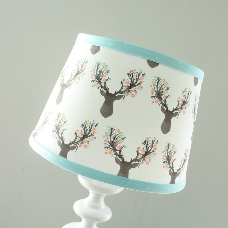 Nursery Lamp Shade. Floral Coral Deer Fawn Floral Little Etsy