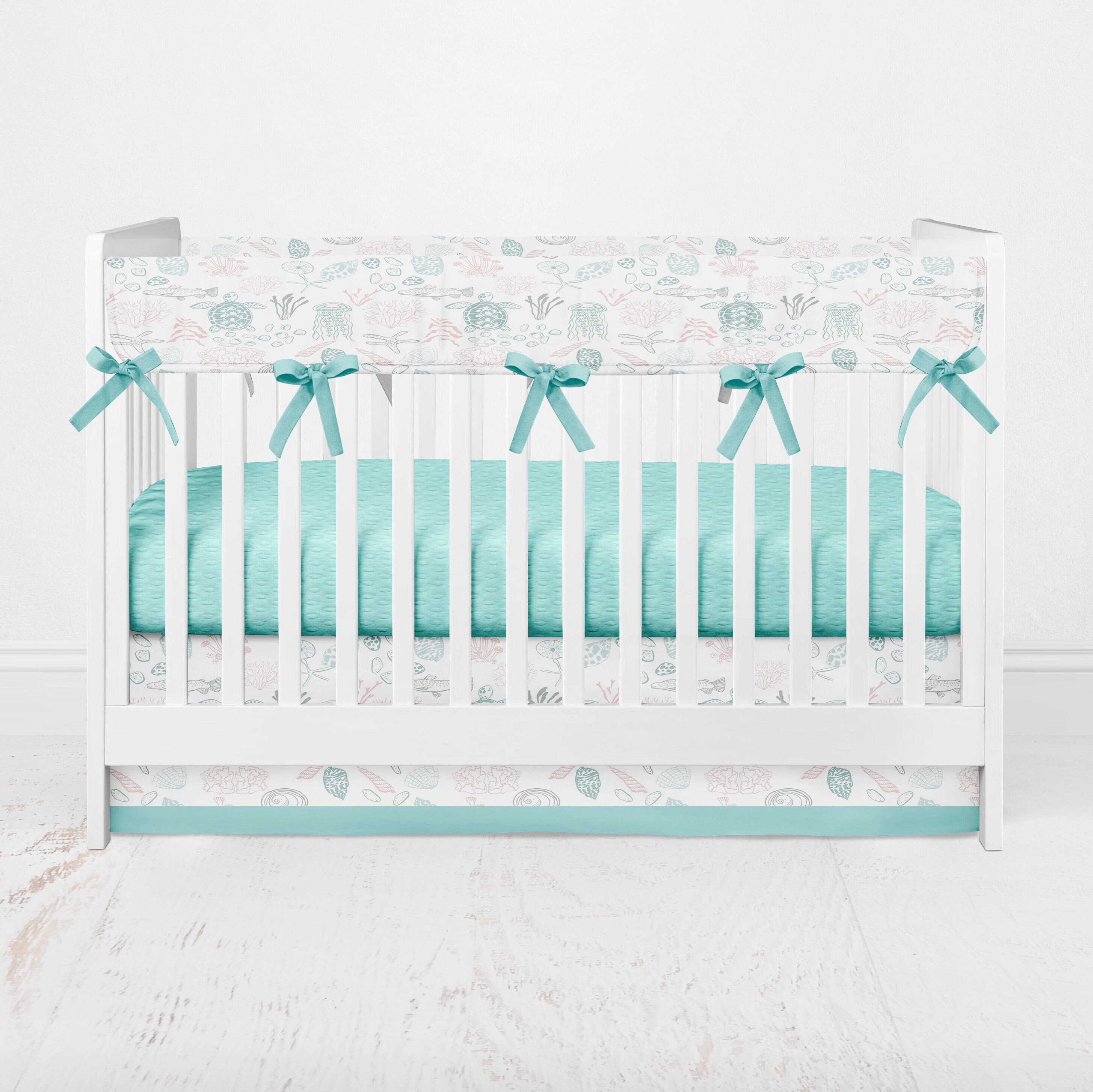 Under the Sea Nursery Baby Crib Bedding Aqua Fish Turtle Shell Nursery