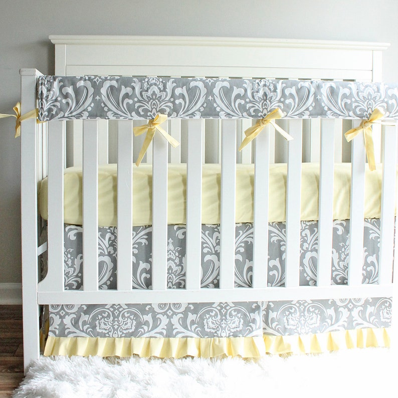 Gray Yellow Polka Dot Damask Crib Nursery Bedding Set Etsy