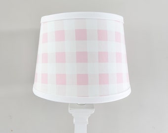 Pink white check lamp shade. Nursery Kid baby room decor lighting