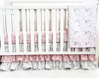 Under the Sea Nursery Baby Crib Bedding Pink Aqua FishTurtle shell Nursery 3 Tiered Ruffled crib skirt