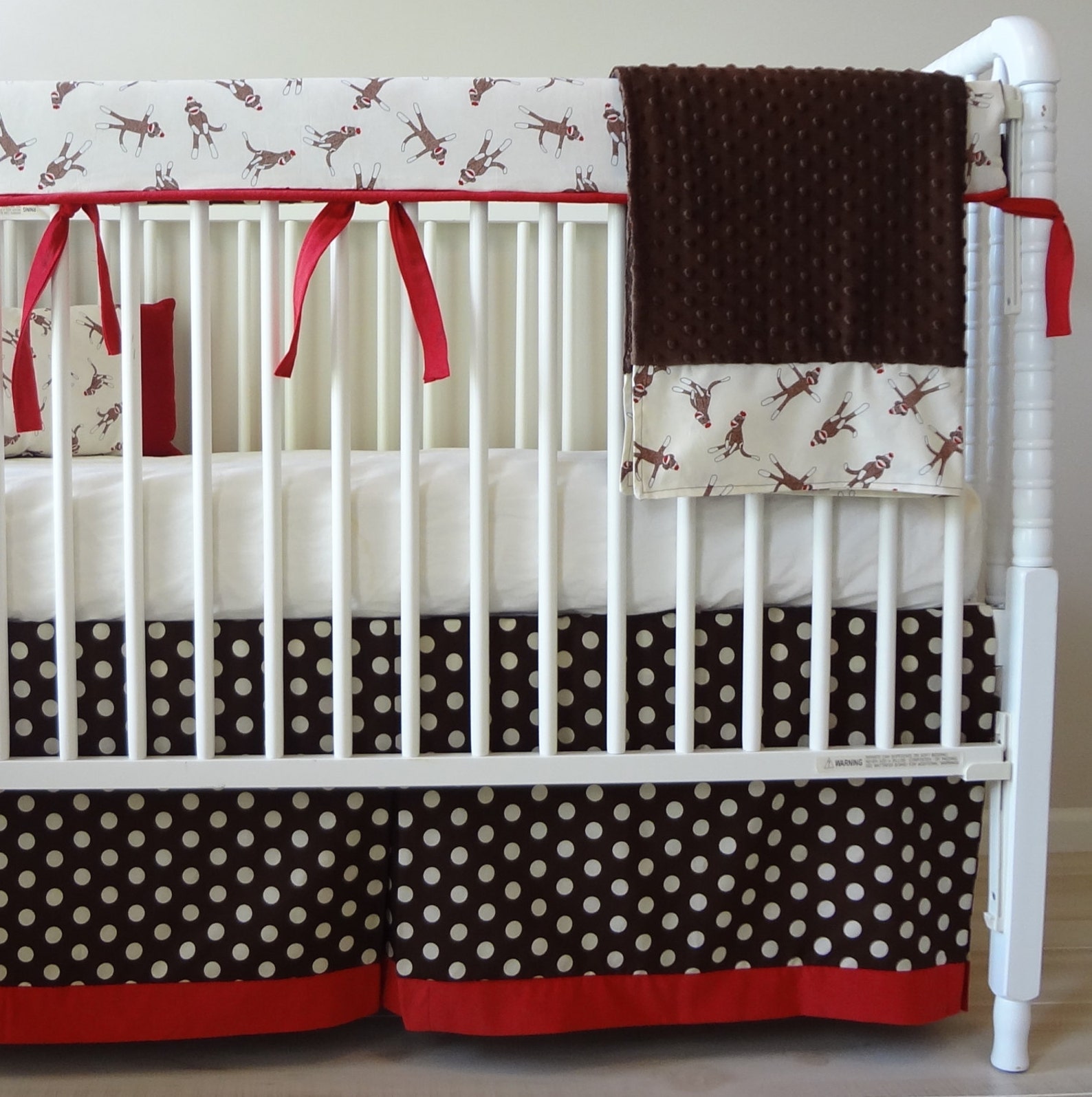 Red Sock Monkey Contour Changing Pad Cover. Available in Many Etsy