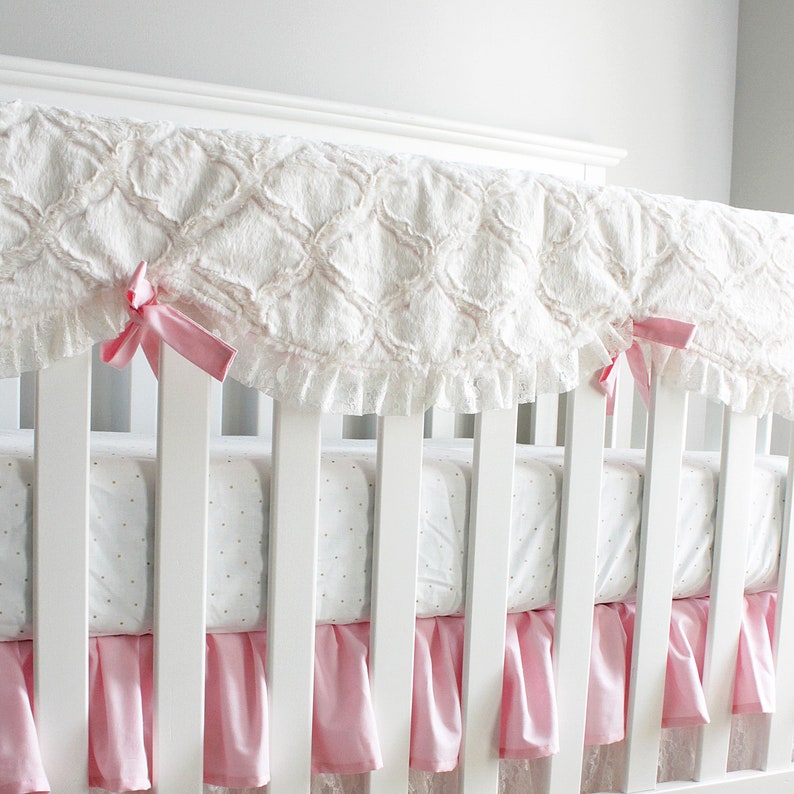 Baby Pink and Ivory Minky Lattice Lace Baby Girl Crib Bedding Etsy