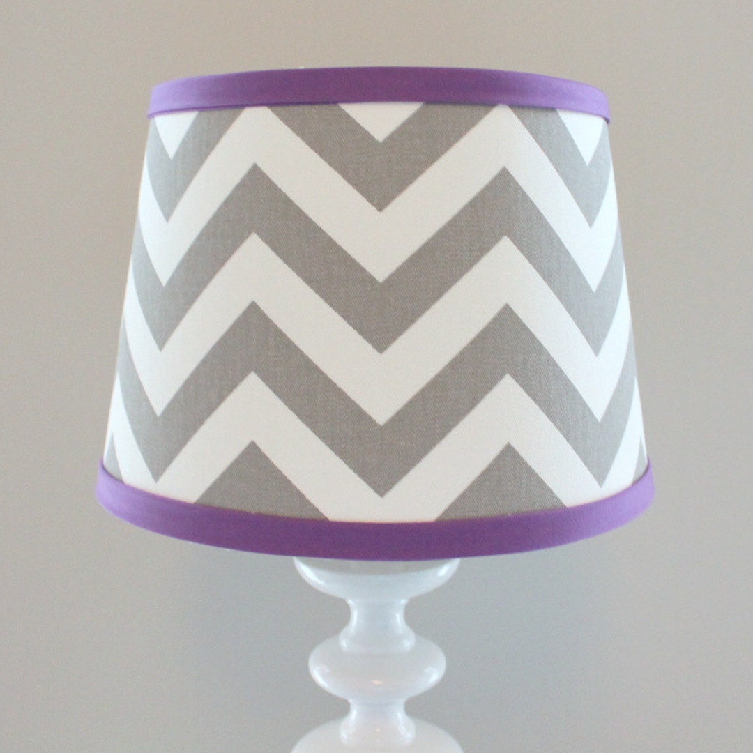 Small White Gray Chevron Lamp Shade With Accent Violet Etsy