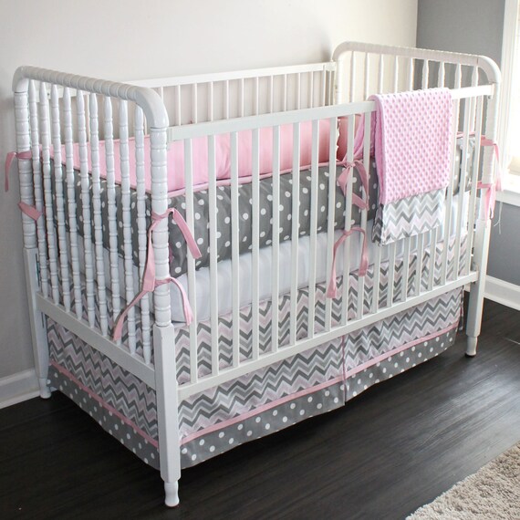 pink and gray chevron crib bedding sets