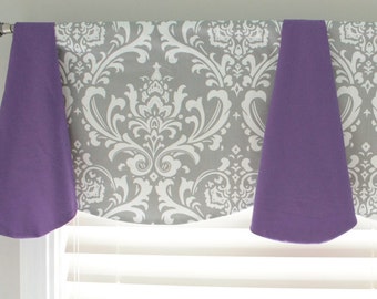 Custom Gray Damask Imperial window Valance. Available in other fabrics and colors.