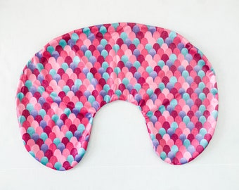 Nursing pillow cover. Mermaid pink green fishtail  baby nursery
