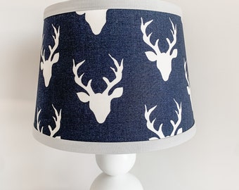 Nursery Lamp shade Navy gray Buck Antler Woodlands