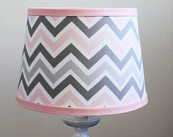 Small Pink Gray Chevron lamp shade.