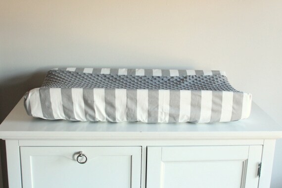 Gray White Stripe With Accent Gray Minky Contour Changing Pad