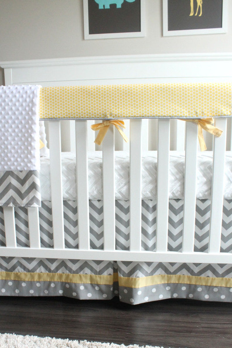 Chevron Gray and yellow bumperless crib rail nursery ...