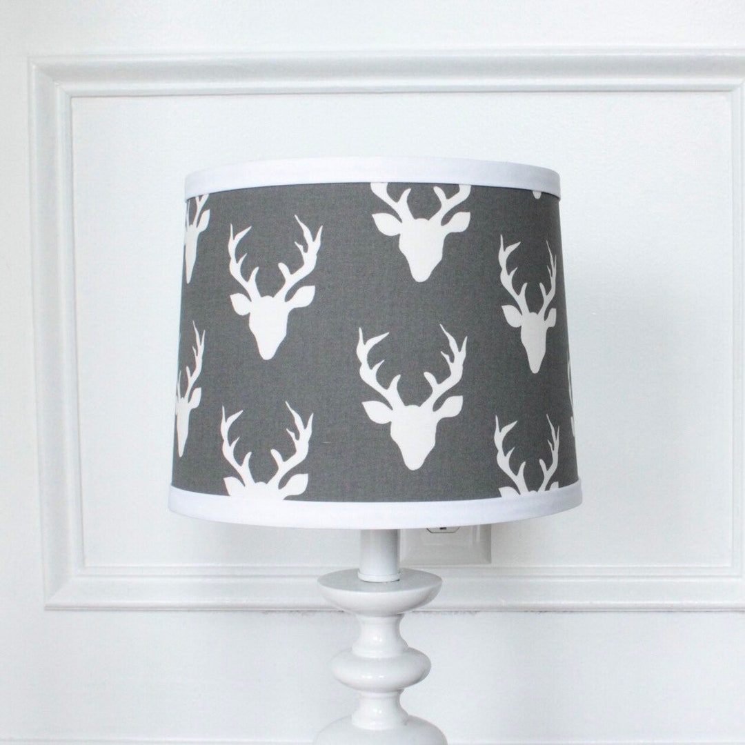 Nursery Lamp Shade Gray and White Buck Antler Woodlands Etsy