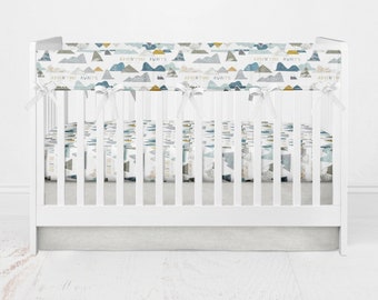 Boy Crib Bedding. Adventure Awaits Mint blue Crib Skirt baby Woodland tribal
