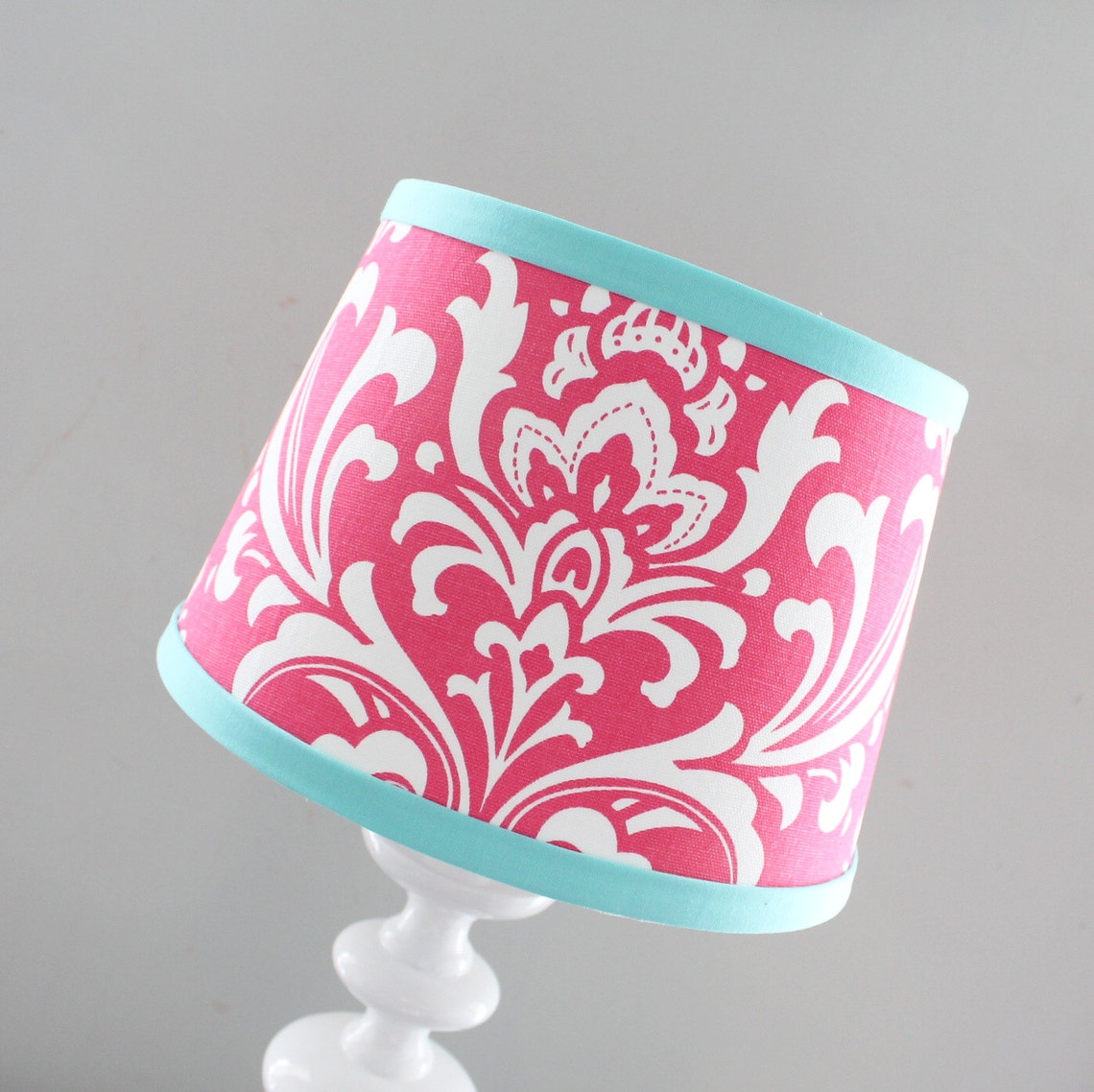 Damask Nursery Lamp Shade Girl Hot Pink Aqua Trim Etsy