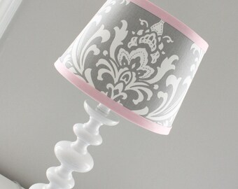Small Pink and Gray Damask Nursery Lamp shade.